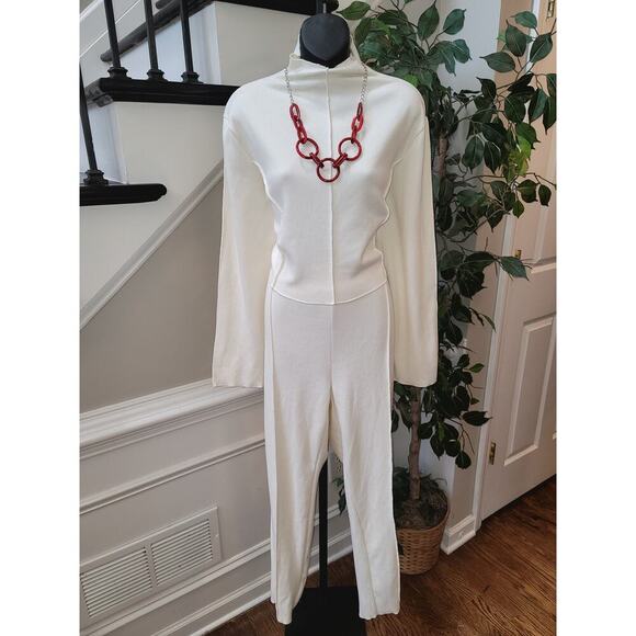 Women's 2 Piece Suit Size XL Beige Striped Rayon Casual Long Sleeve Straight Leg - Picture 9 of 15